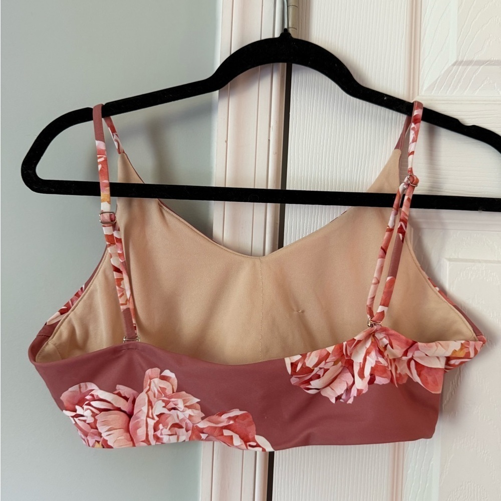 Albion Fit Women’s Large Rise Bralette Swim Top Adjustable Straps Pink rose